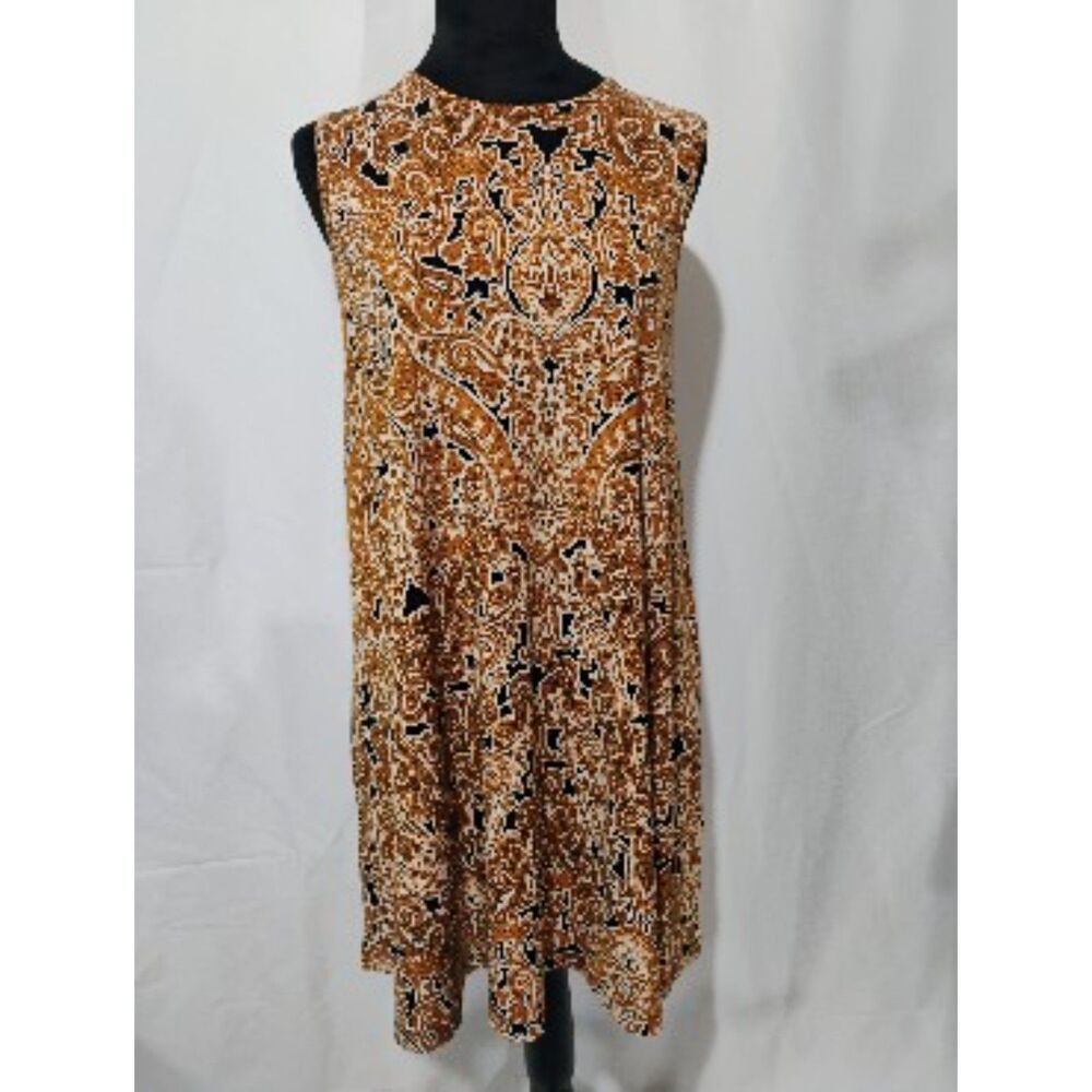 Nicole Miller Women's Size S‎ Brown Floral Sleeveless Dress With Pockets